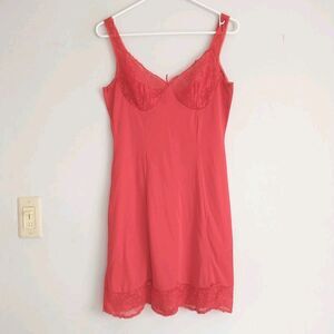 VTG Triumph International Slip Dress Nightgown M Red Antron Nylon Lace Austria